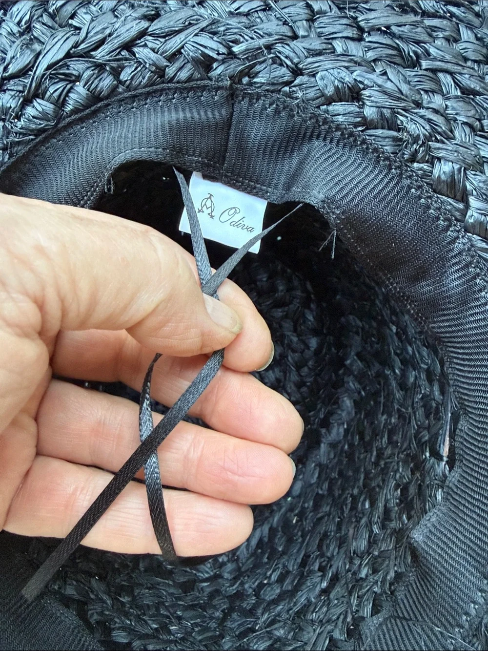 NWT Black Hat Sun raffia 100% paper hand Stitching‎ details OS rancher floppy